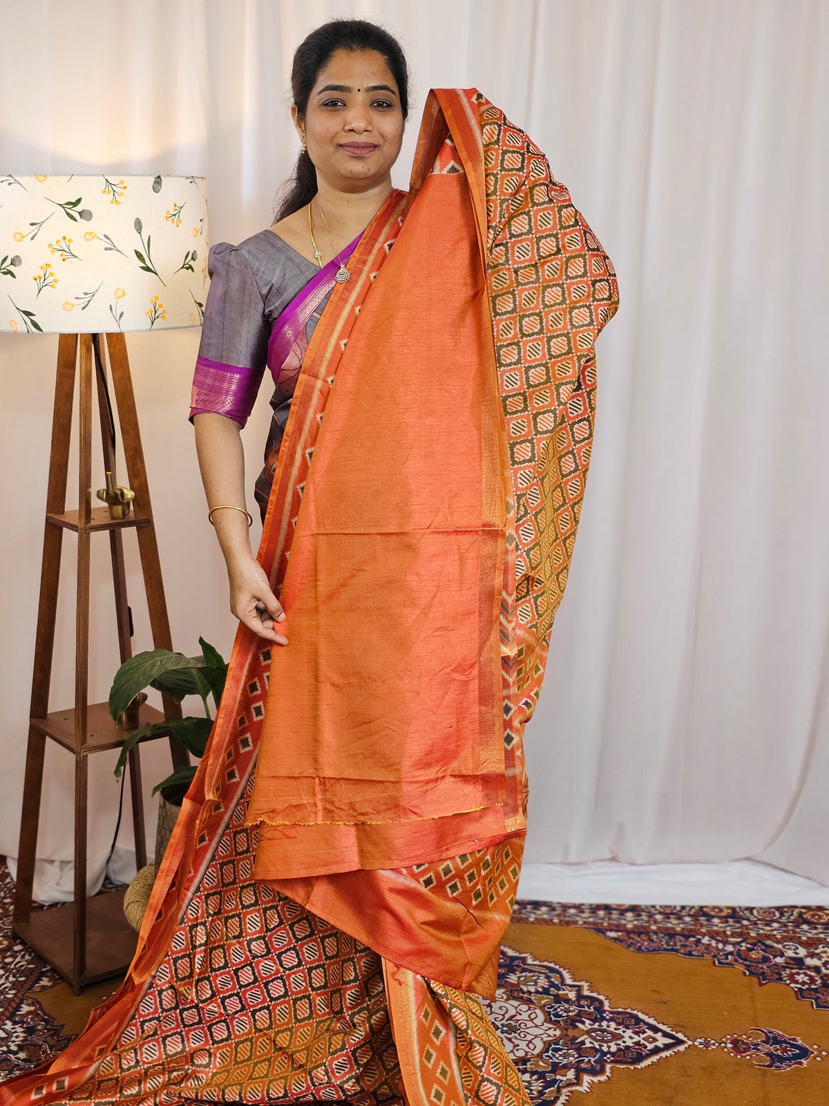 Soft Semi Patola Sarees - Dual Shade of Rust Orange