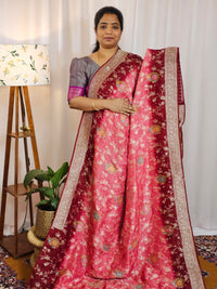 Jute Banarasi Bandhini Design Saree - Peachish Maroon
