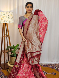 Jute Banarasi Bandhini Design Saree - Peachish Maroon