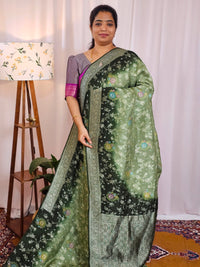 Jute Banarasi Bandhini Design Saree - Green with Dark Green