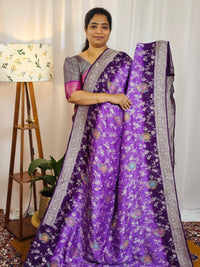 Jute Banarasi Bandhini Design Saree - Lavender with Purple