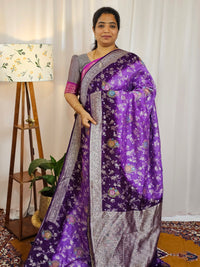 Jute Banarasi Bandhini Design Saree - Lavender with Purple