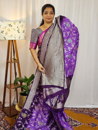 Jute Banarasi Bandhini Design Saree - Lavender with Purple