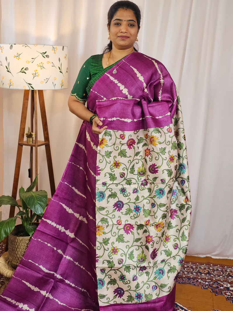 Pure Desi Tussar Silk  - Dark Magenta Pink