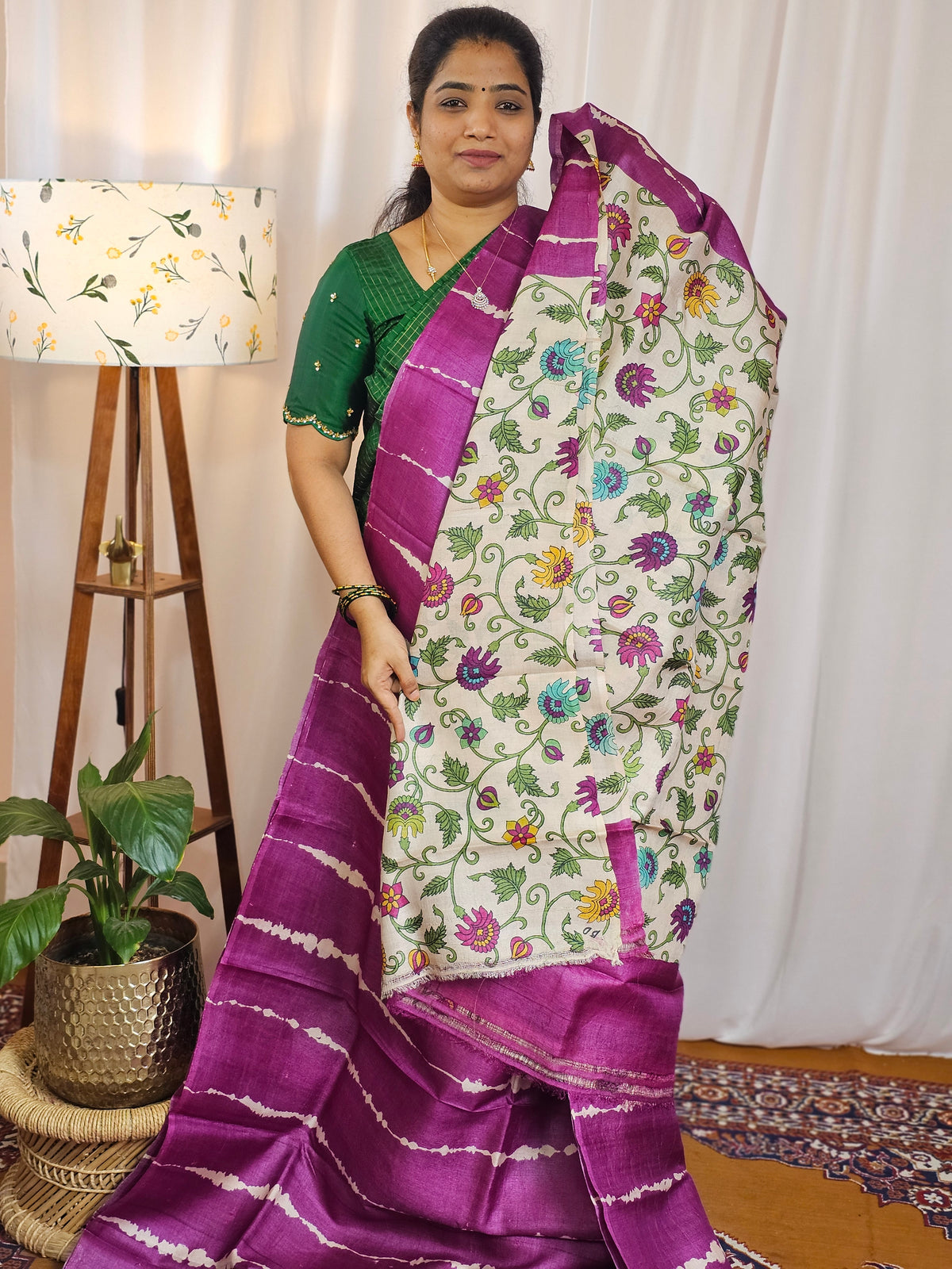 Pure Desi Tussar Silk  - Dark Magenta Pink