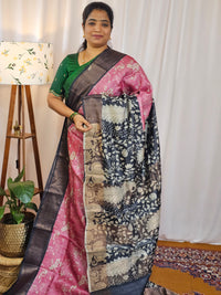 Pure Desi Tussar Silk  - Pink with Black