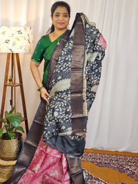 Pure Desi Tussar Silk  - Pink with Black