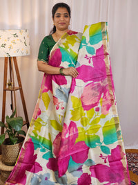 Pure Desi Tussar Silk  - Multi Shade Floral Prints