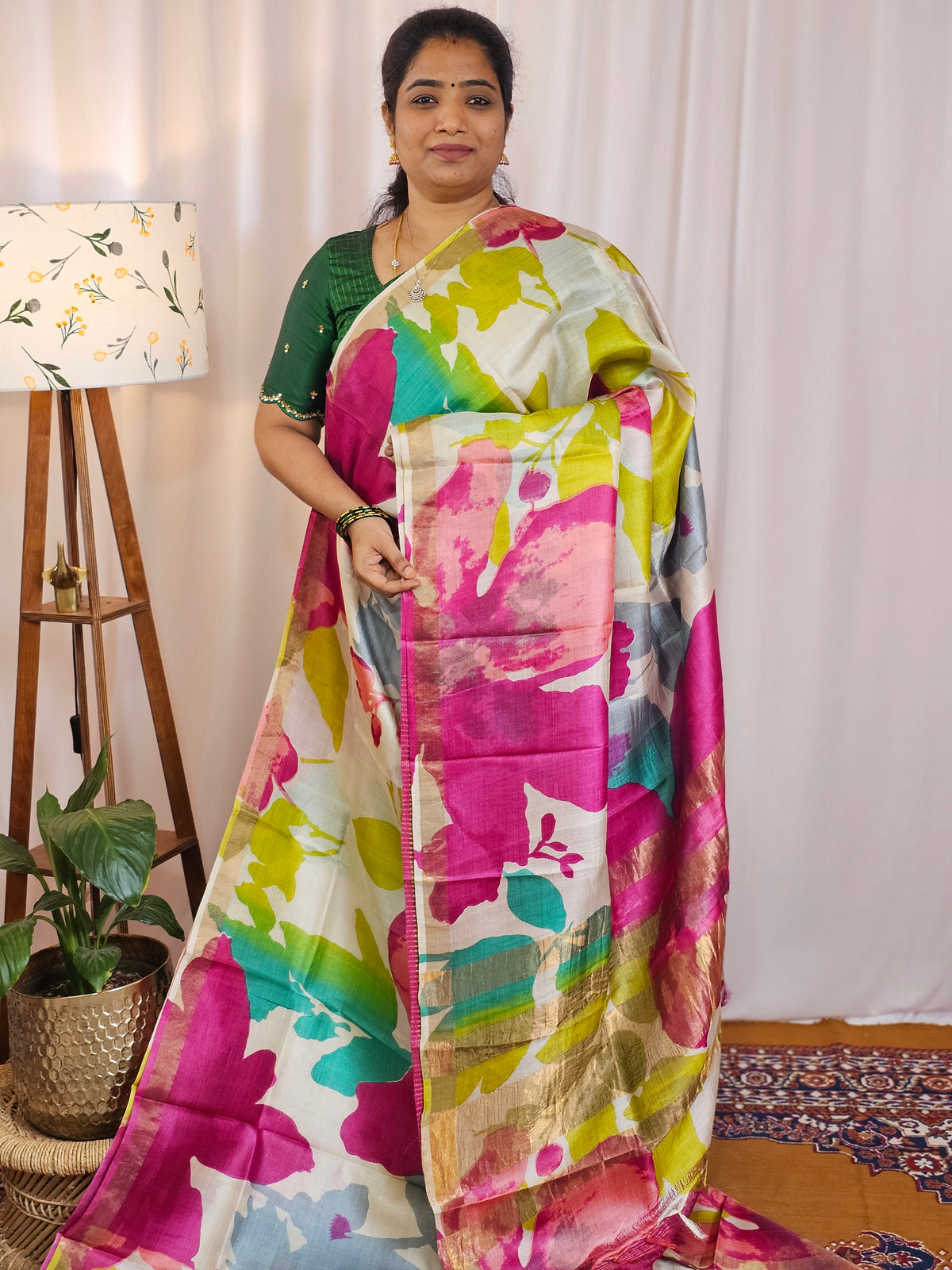 Pure Desi Tussar Silk  - Multi Shade Floral Prints