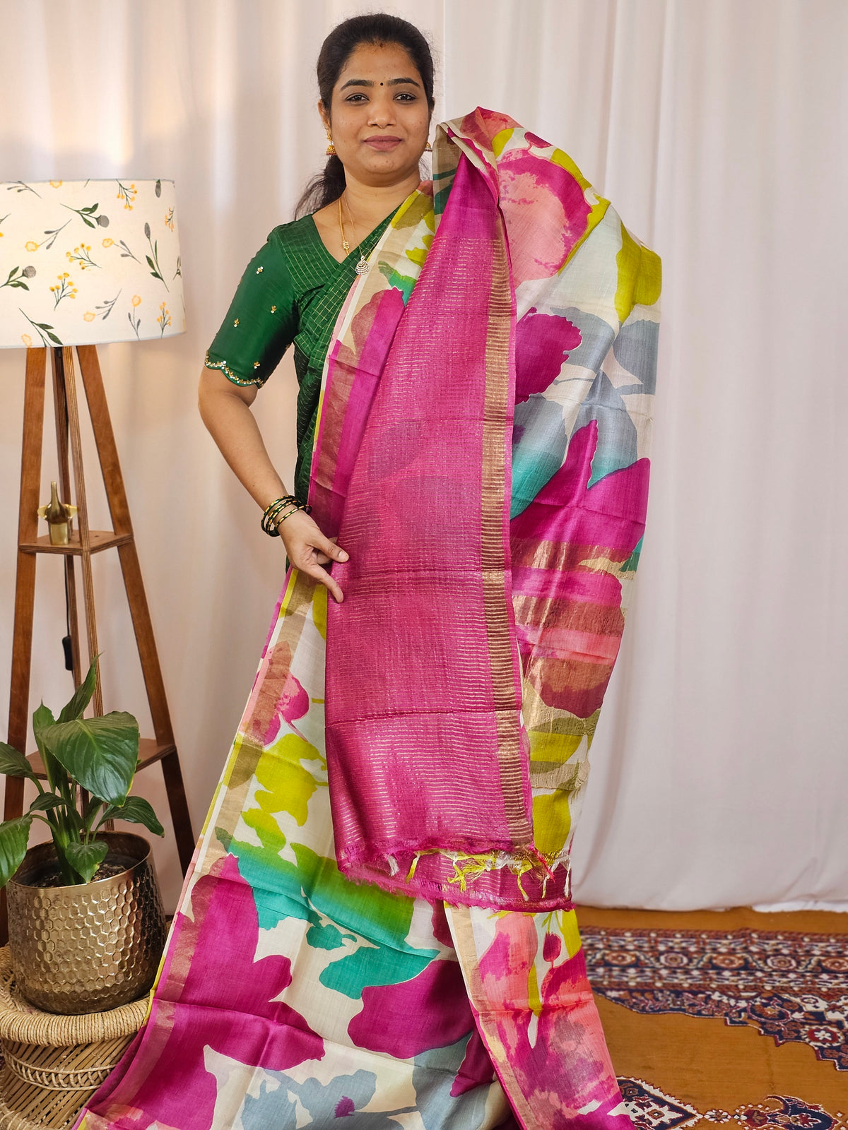 Pure Desi Tussar Silk  - Multi Shade Floral Prints