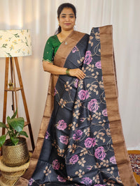 Pure Desi Tussar Silk  - Black with Brown