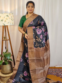 Pure Desi Tussar Silk  - Black with Brown