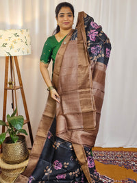 Pure Desi Tussar Silk  - Black with Brown