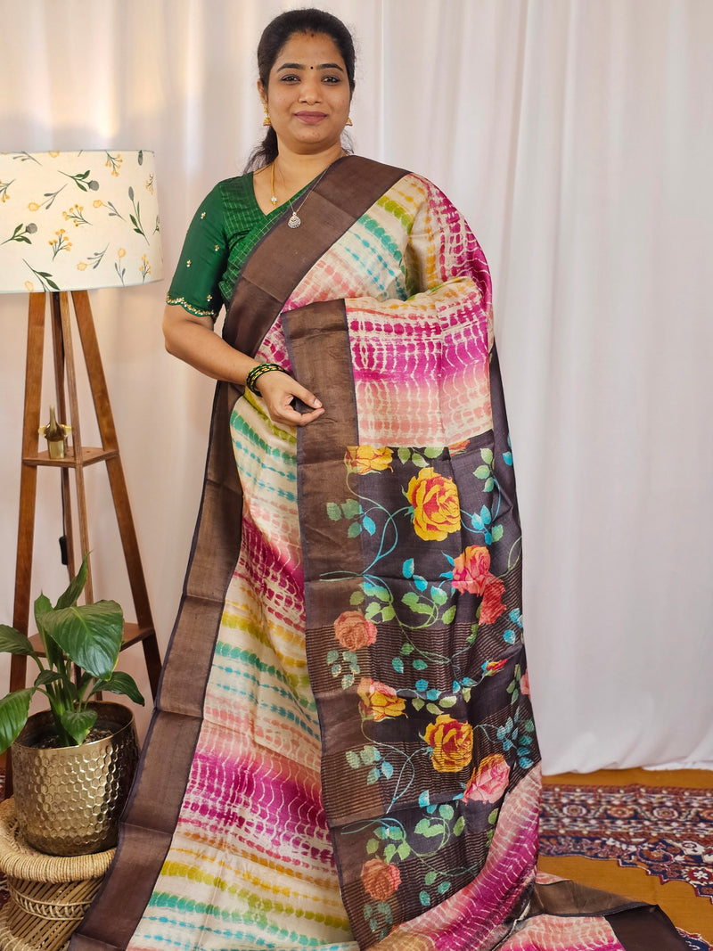 Pure Desi Tussar Silk  - Multi Shade Shibori