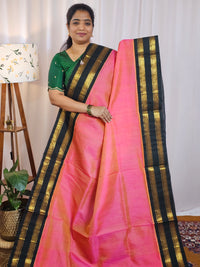 Peachesh Pink with Bottle Green Handloom Kanchi Silk Cotton