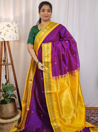 Purple with Yellow Handloom Kanchi Silk Cotton