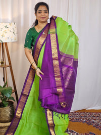 Parrot Green with Purple  Handloom Kanchi Silk Cotton