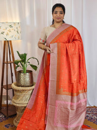 Jute Banarasi Silk Saree - Orange with Pink