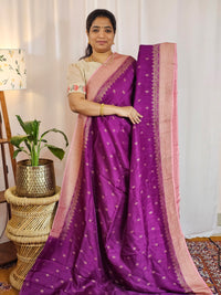 Jute Banarasi Silk Saree - Purple with Pink