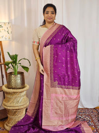 Jute Banarasi Silk Saree - Purple with Pink