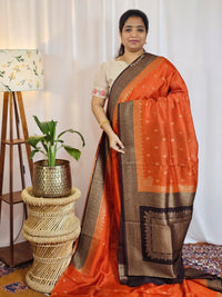 Jute Banarasi Silk Saree - Rust Orange with Brown