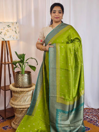 Jute Banarasi Silk Saree - Green with Teal Green