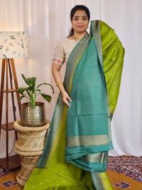 Jute Banarasi Silk Saree - Green with Teal Green