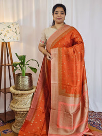 Jute Banarasi Silk Saree - Rust Orange with Peach