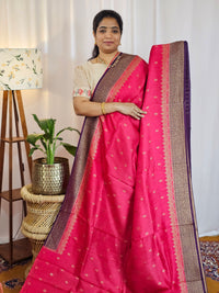 Jute Banarasi Silk Saree - Pink with Purple