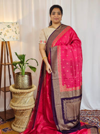 Jute Banarasi Silk Saree - Pink with Purple
