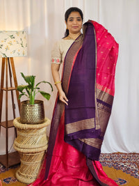 Jute Banarasi Silk Saree - Pink with Purple