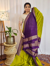 Jute Banarasi Silk Saree - Green with Purple