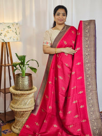 Jute Banarasi Silk Saree - Dark Pink with Purple