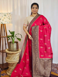 Jute Banarasi Silk Saree - Dark Pink with Purple