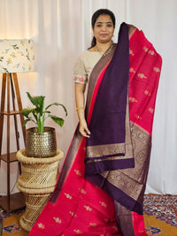Jute Banarasi Silk Saree - Dark Pink with Purple