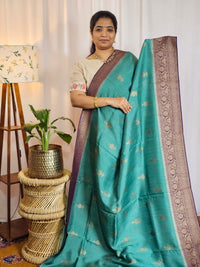 Jute Banarasi Silk Saree - Teal Green with Purple