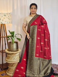 Jute Banarasi Silk Saree - Dark Maroon with Black