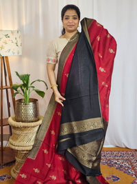 Jute Banarasi Silk Saree - Dark Maroon with Black