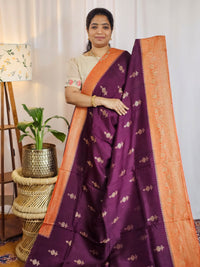 Jute Banarasi Silk Saree - Wine with Orange