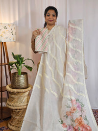 Soft Super Net Kota Sarees - Cream with Peach