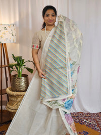 Soft Super Net Kota Sarees - Cream with Blue