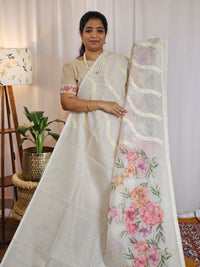 Soft Super Net Kota Sarees - Cream with Pink