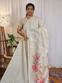 Soft Super Net Kota Sarees - Cream with Pink