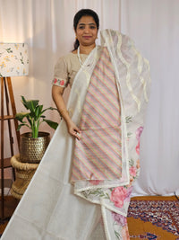 Soft Super Net Kota Sarees - Cream with Pink