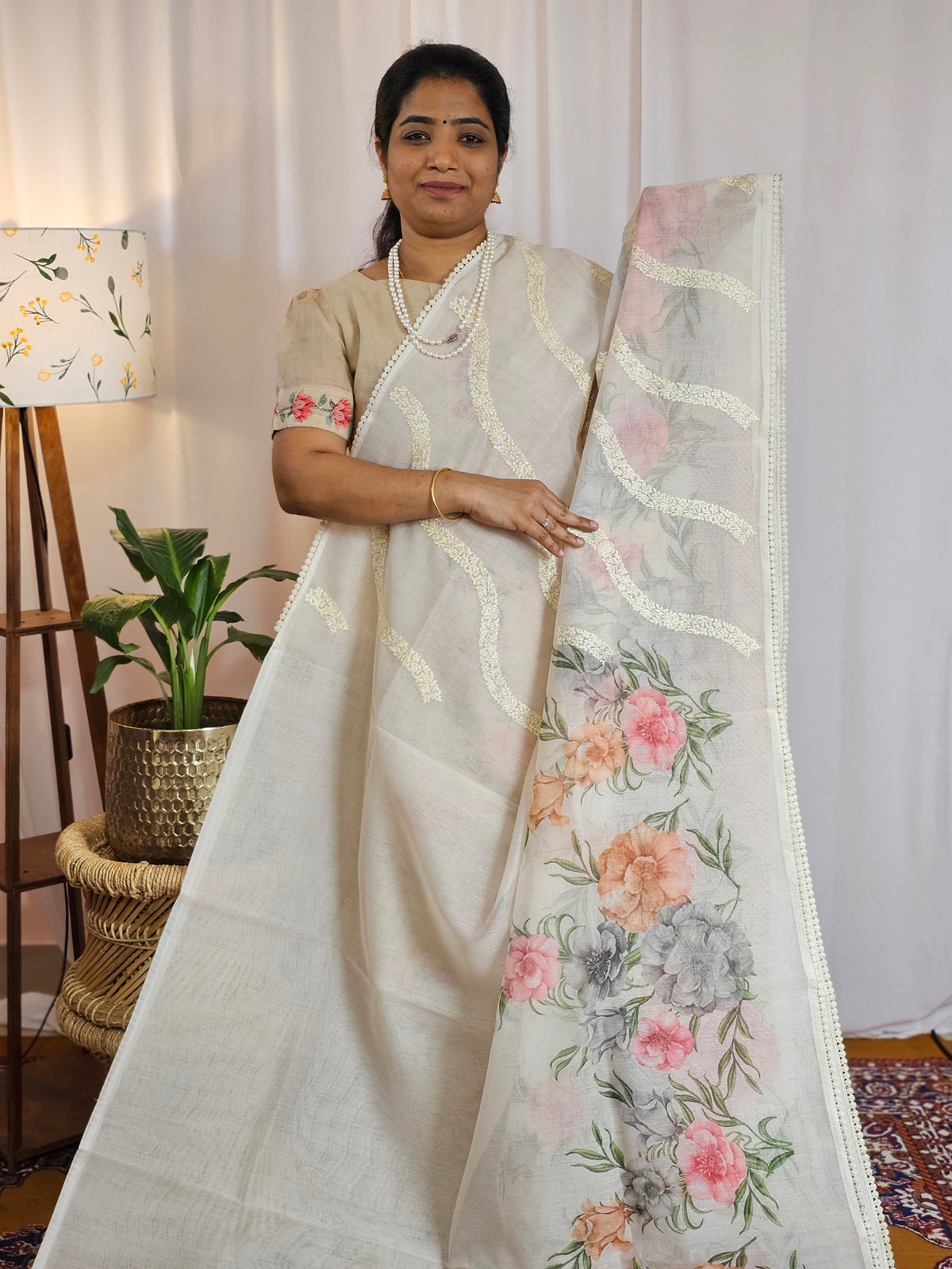 Soft Super Net Kota Sarees - Cream with Grey