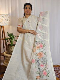 Soft Super Net Kota Sarees - Cream with Grey