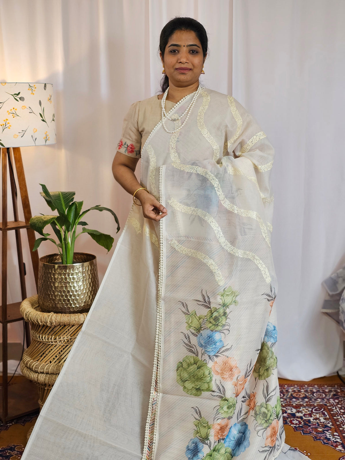 Soft Super Net Kota Sarees - Cream with Green