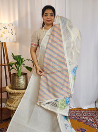 Soft Super Net Kota Sarees - Cream with Green