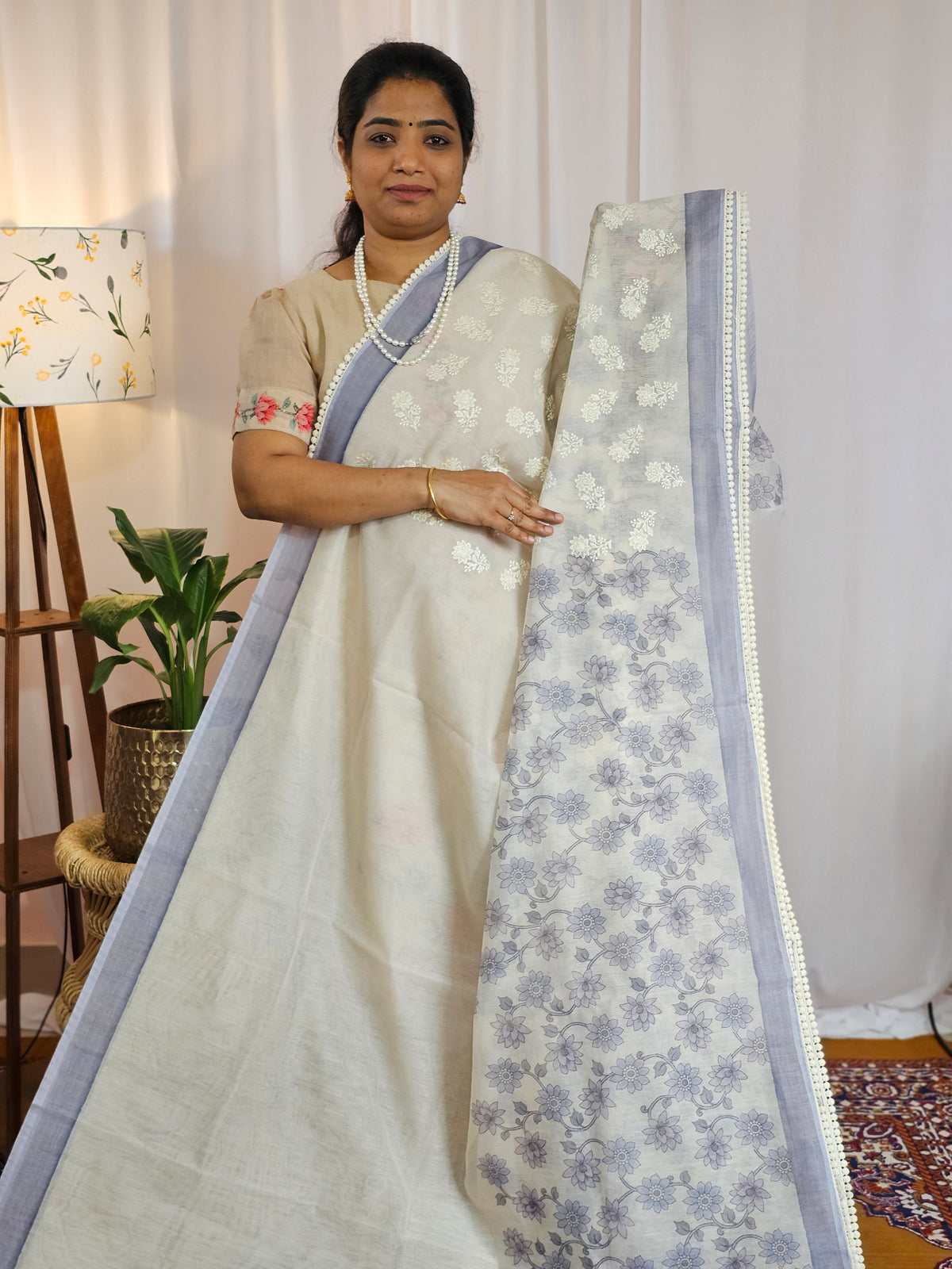 Soft Super Net Kota Sarees - Cream with Violet