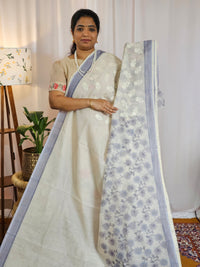 Soft Super Net Kota Sarees - Cream with Violet